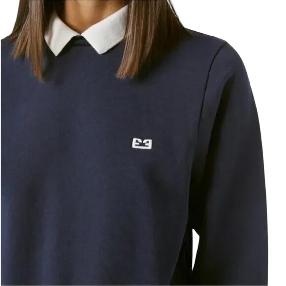 Frame Navy Blue Polo Collar Pullover Cotton Sweatshirt - Picture 3 of 11